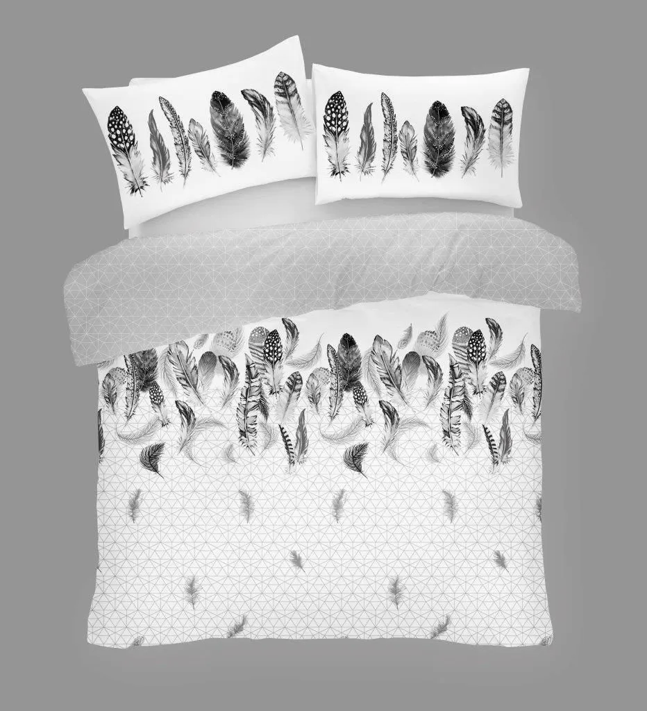 Smart Living Printed Polycotton Feathers Duvet Cover With Pillowcases in White 3