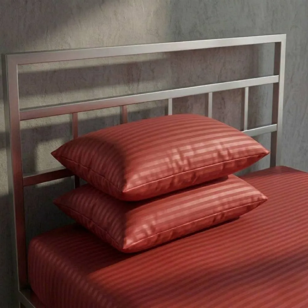 Snug City Luxury 250TC Housewife Satin Stripe Pillowcase Pair Soft Touch in Red