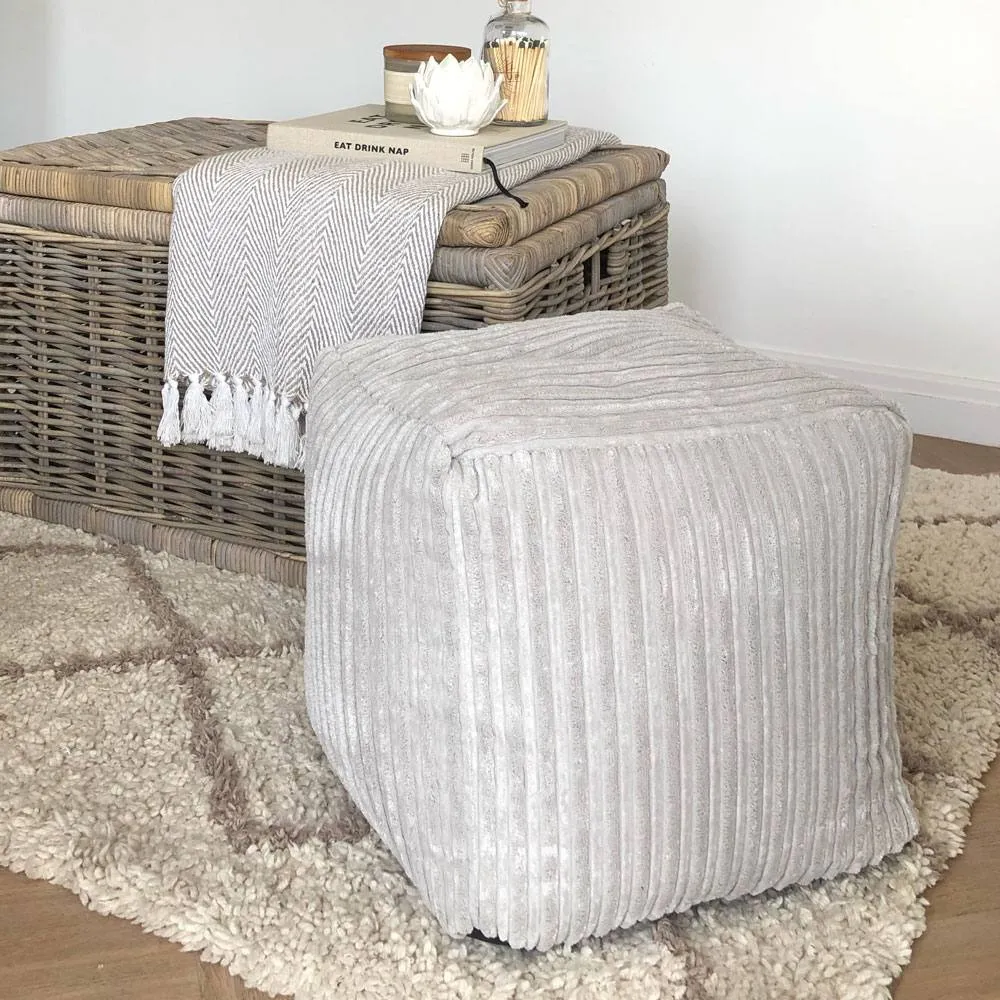 rucomfy Beanbags rucomfy Indoor Jumbo Cord Bean Bag Footstool - Cube Pouffe in Light Grey