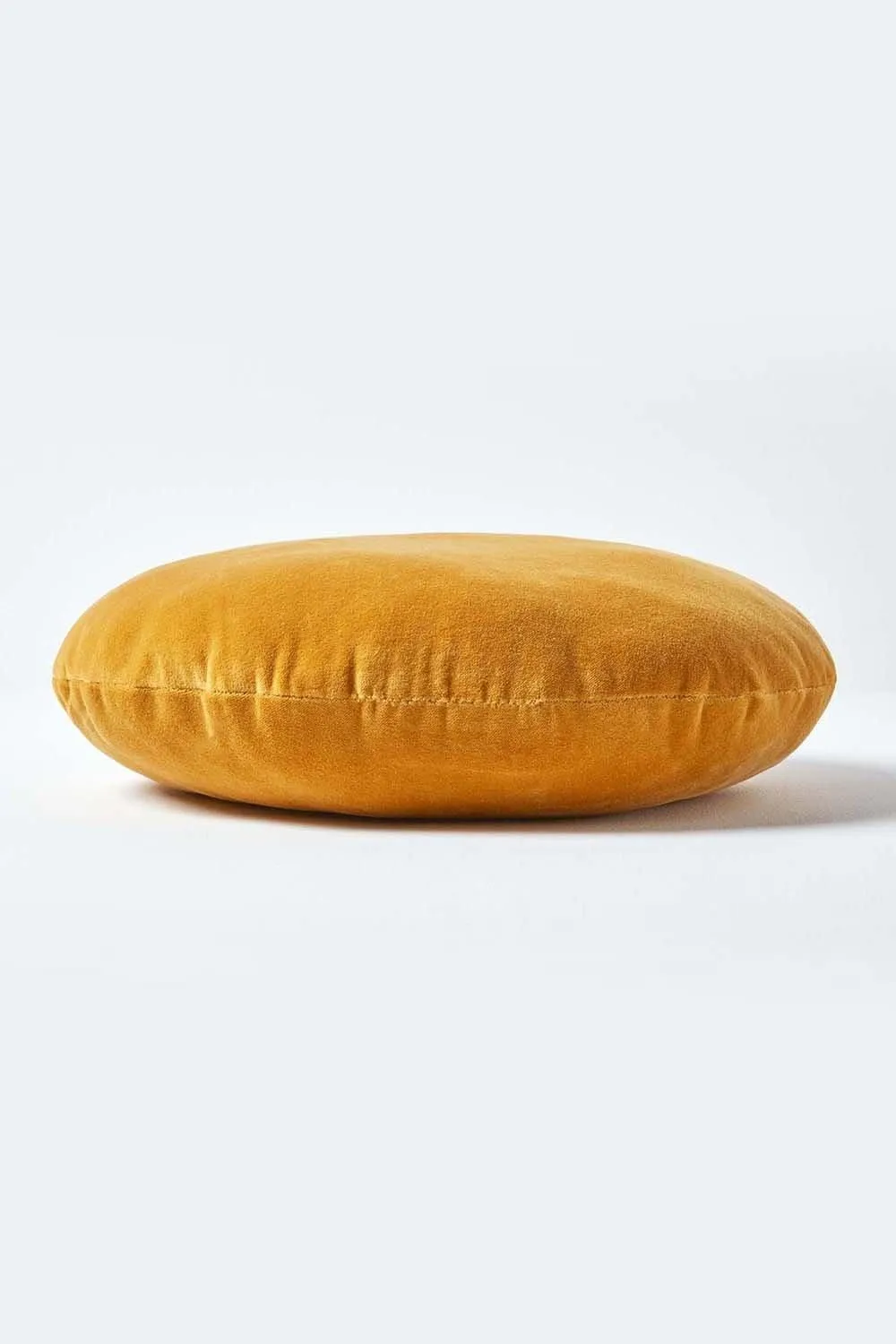 Homescapes Velvet Cushion, 40 cm Round in Mustard 2