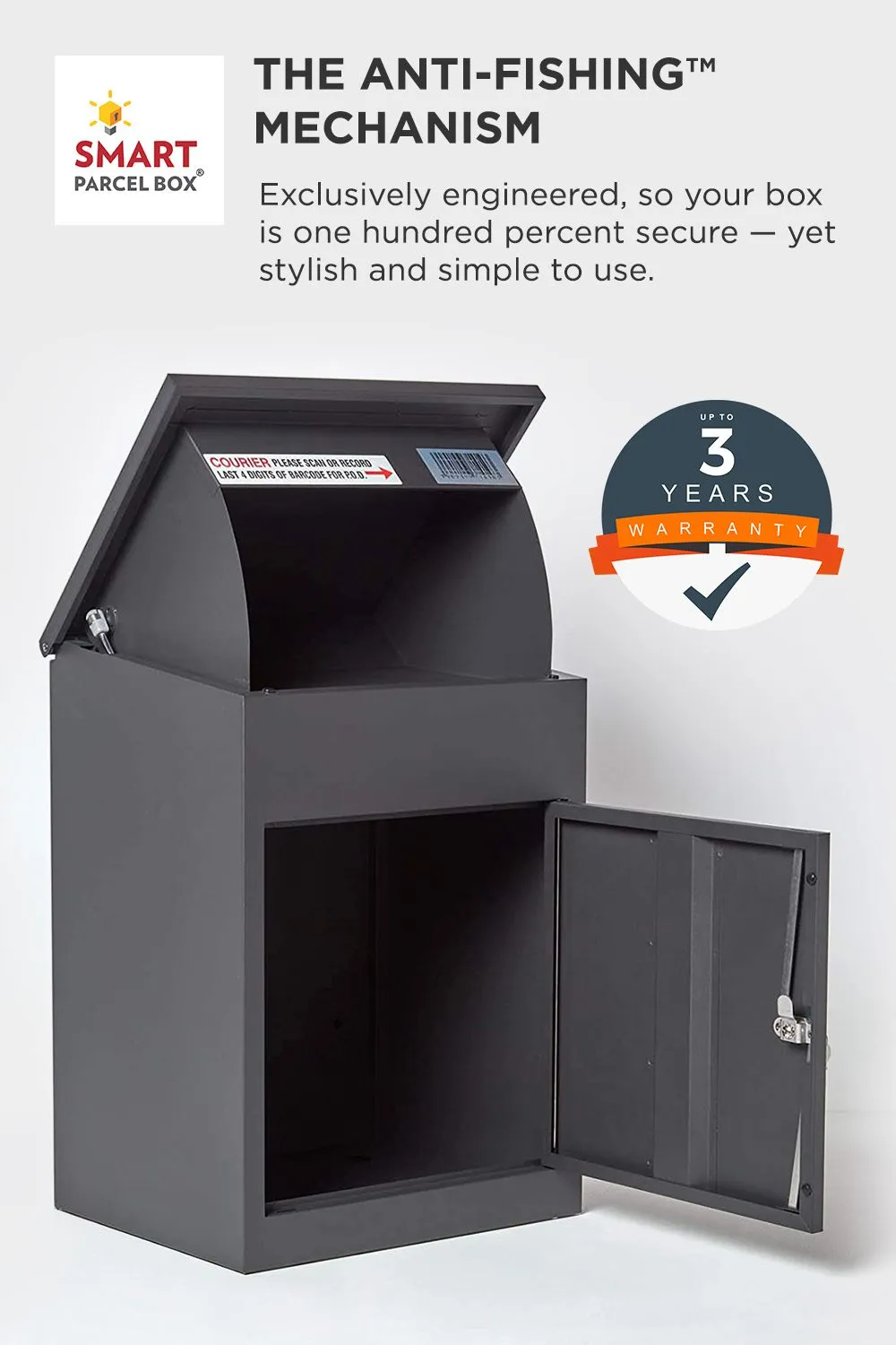 Homescapes Smart Parcel Box® Medium Front Access Secure Delivery Box in Grey 3