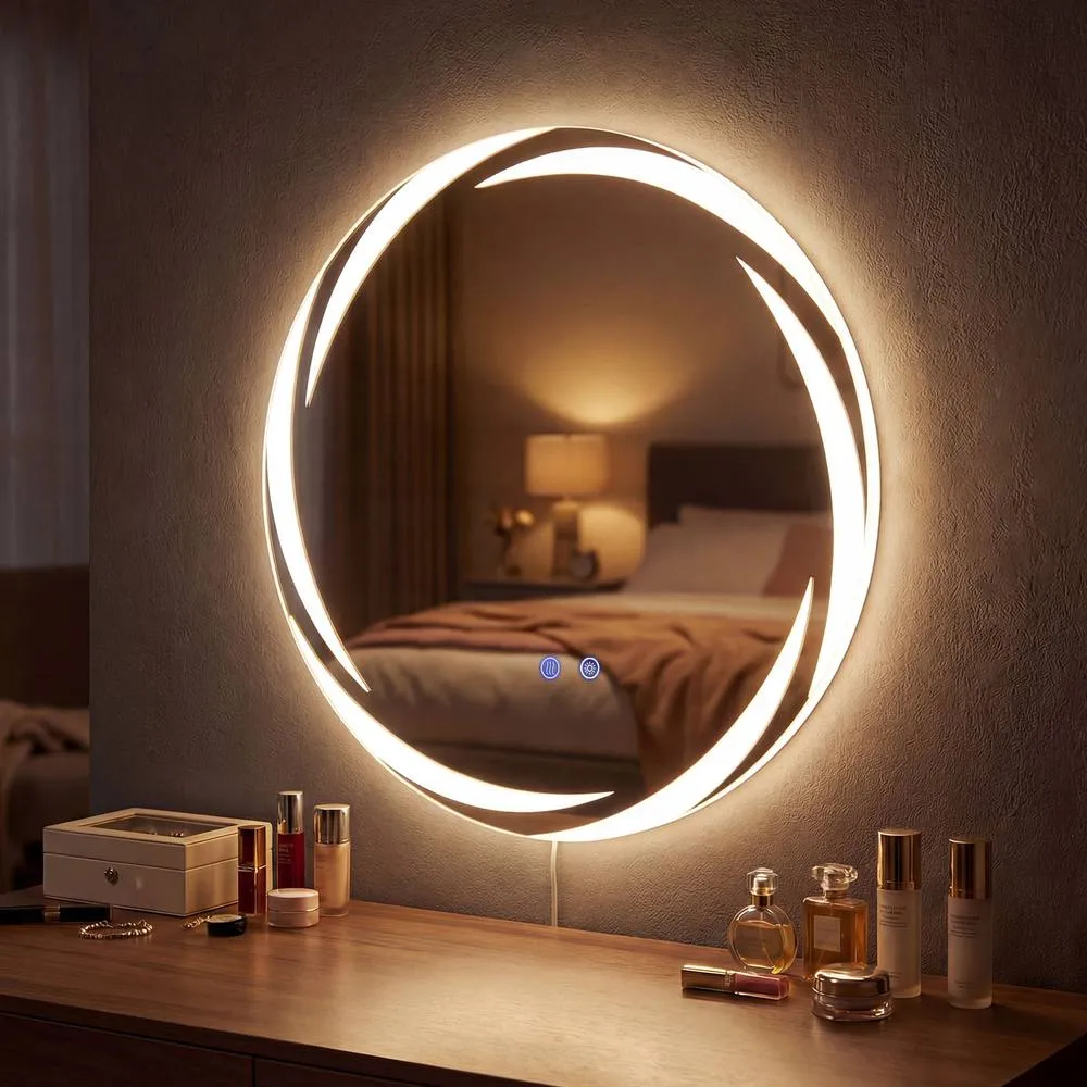 Costway Round LED Bathroom Mirror w/3-Color Lights in White