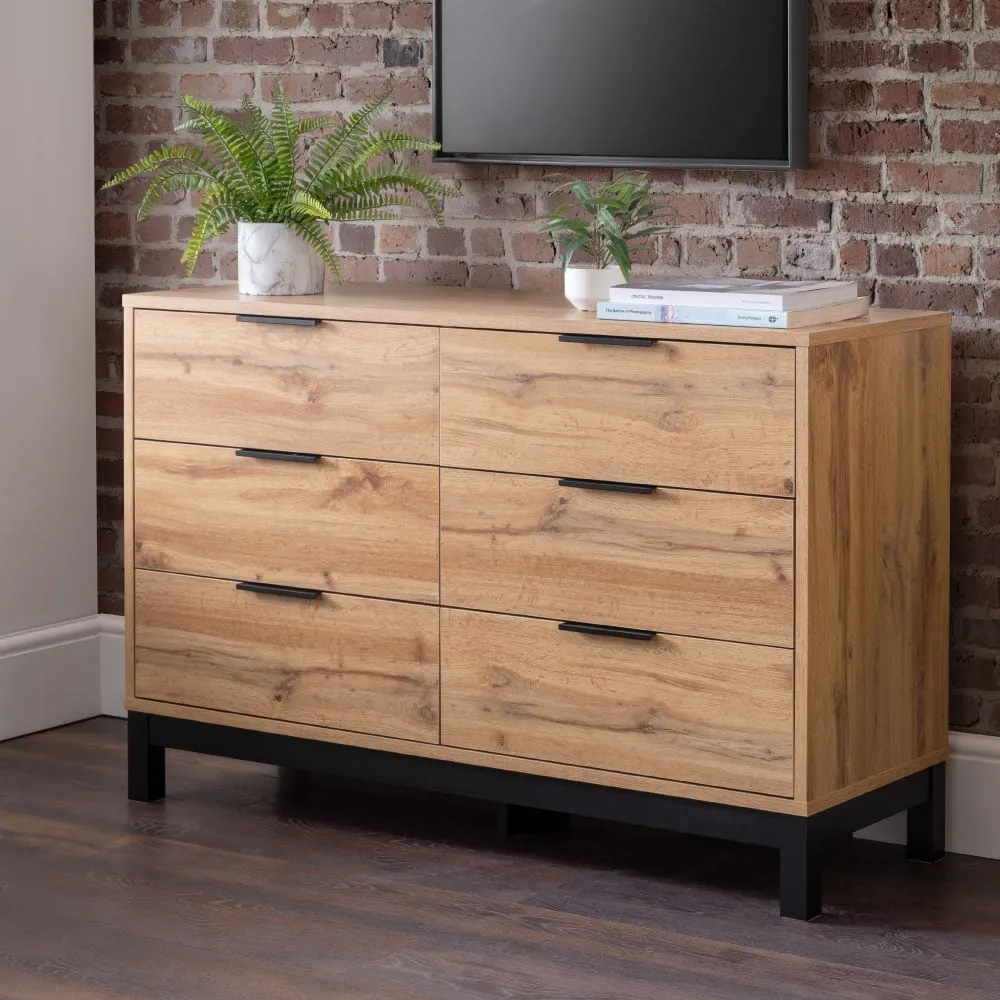 Bali - 6 Drawer Wide Chest - Oak - Wooden - Happy Beds 1