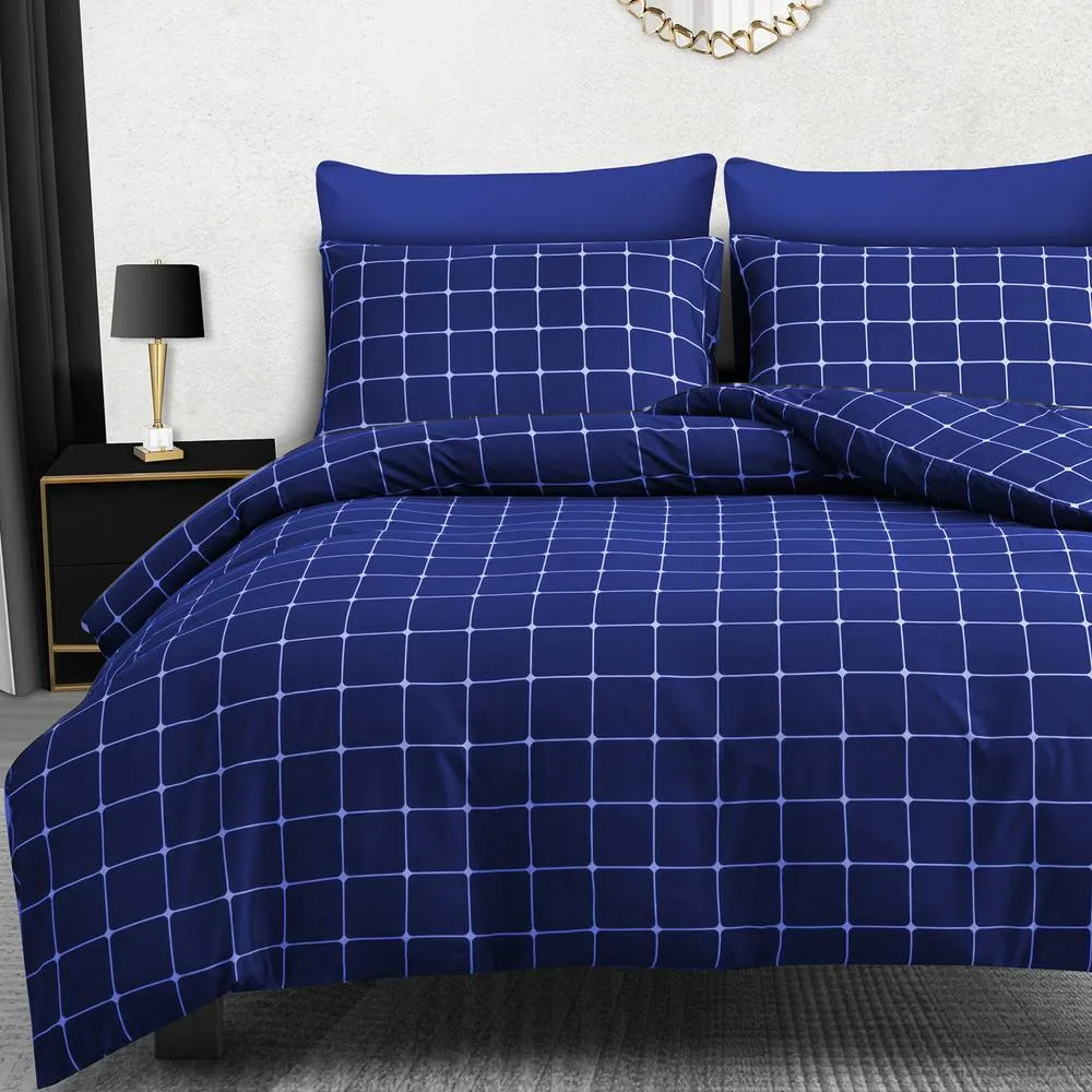 Pamposh Reversible Check Duvet Cover Set With Matching Pillowcases in Blue
