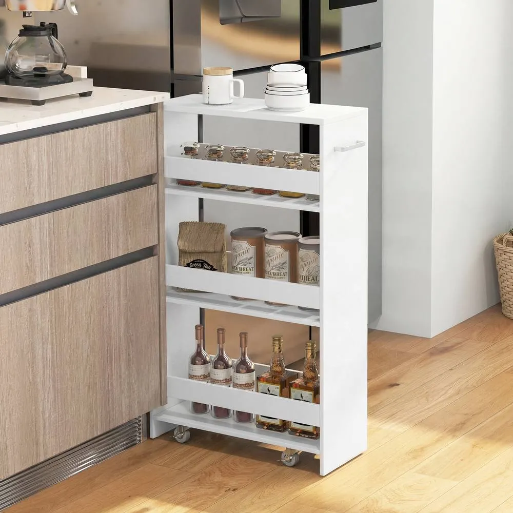 Costway 4 Tier Rolling Storage Cart 20 cm Slim Kitchen Trolley in White 3