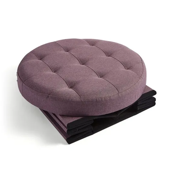 Faux Linen Round Ottoman 4