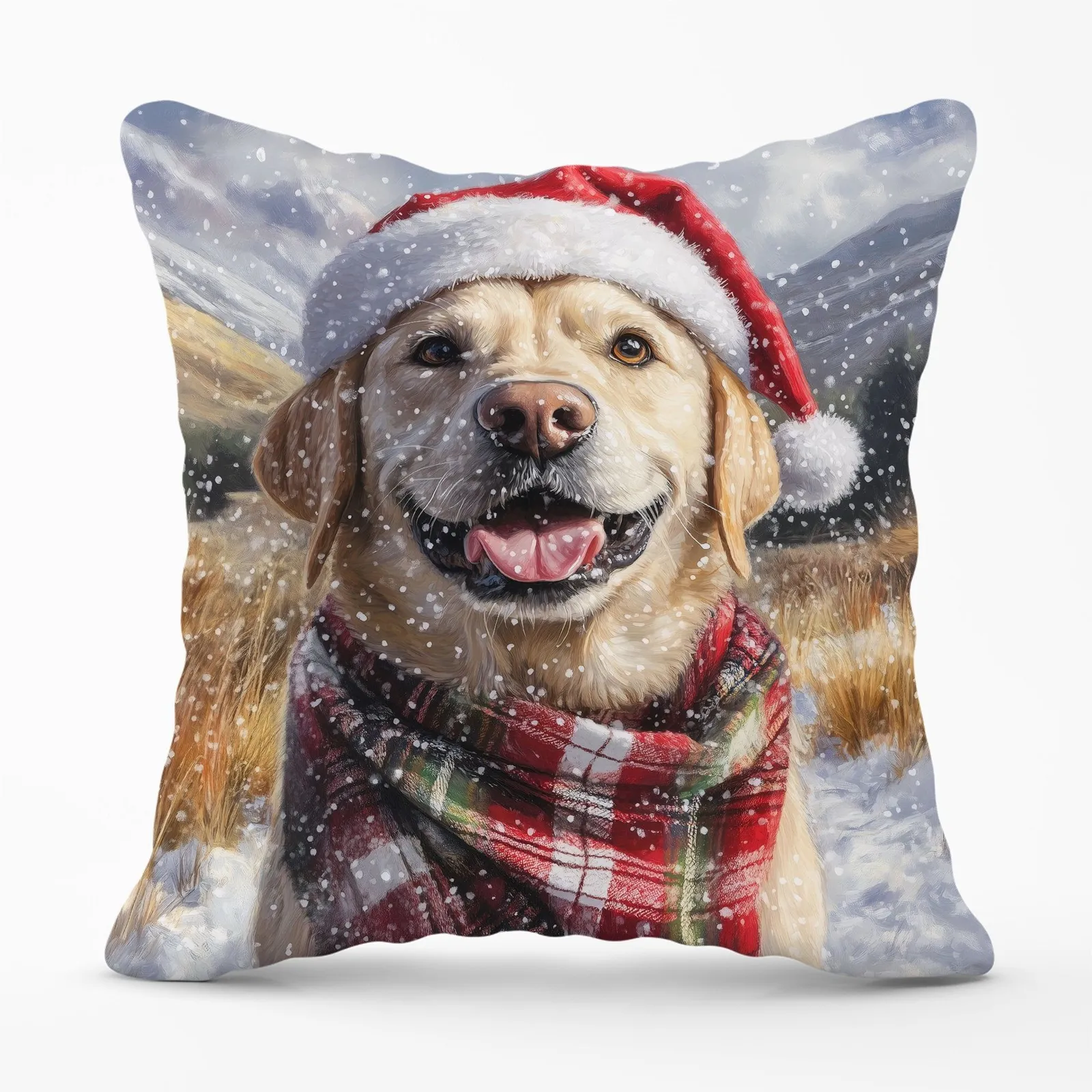 Warren Reed - Designer Christmas Yellow Labrador Cushion