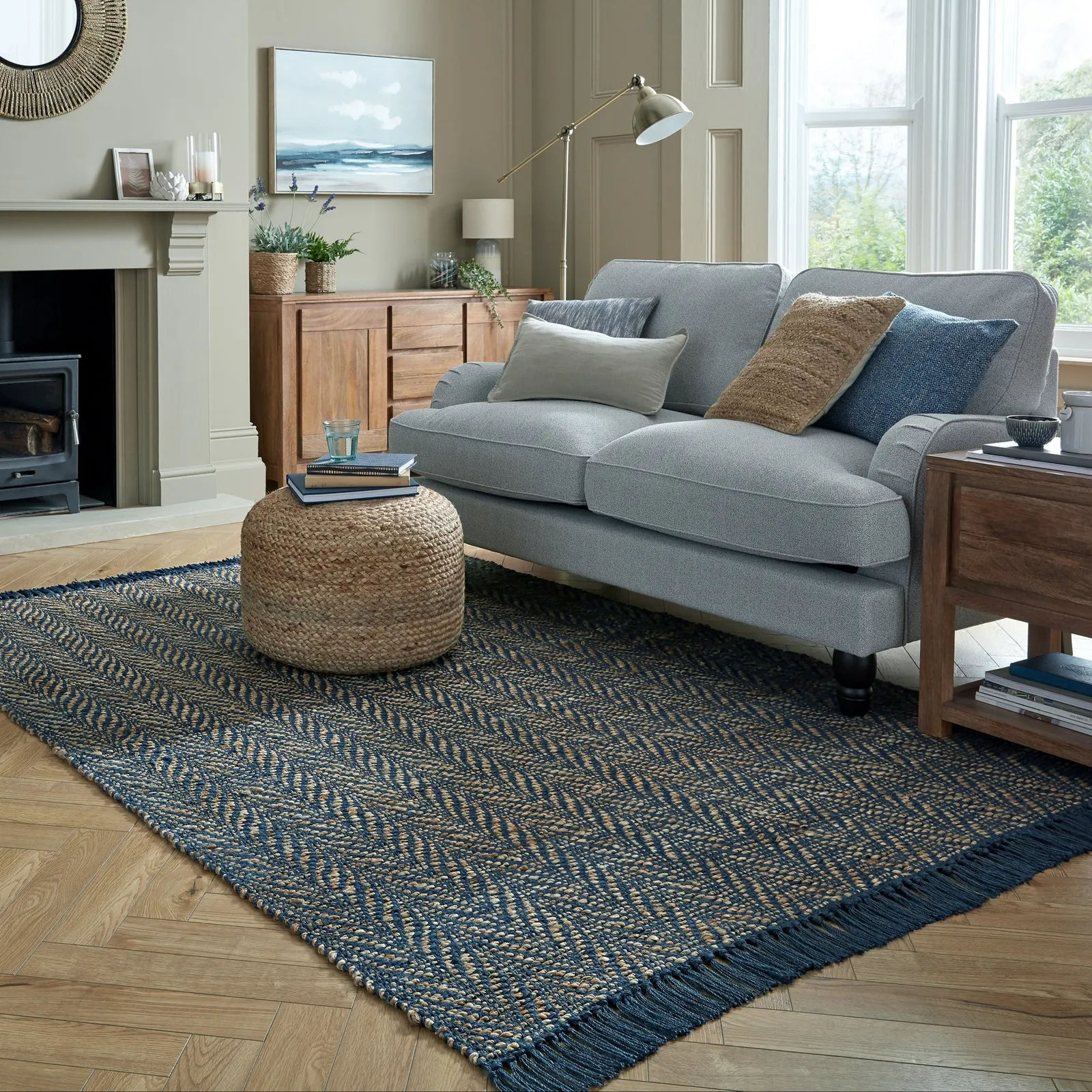 Jute Herringbone Rug Jute Herringbone Navy