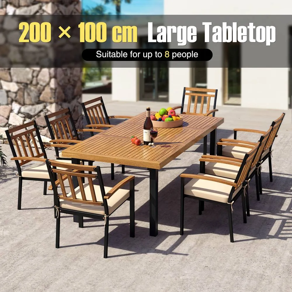 Costway Patio Dining Table for 8 Large Rectangle Table with Wood Tabletop in Natural 5