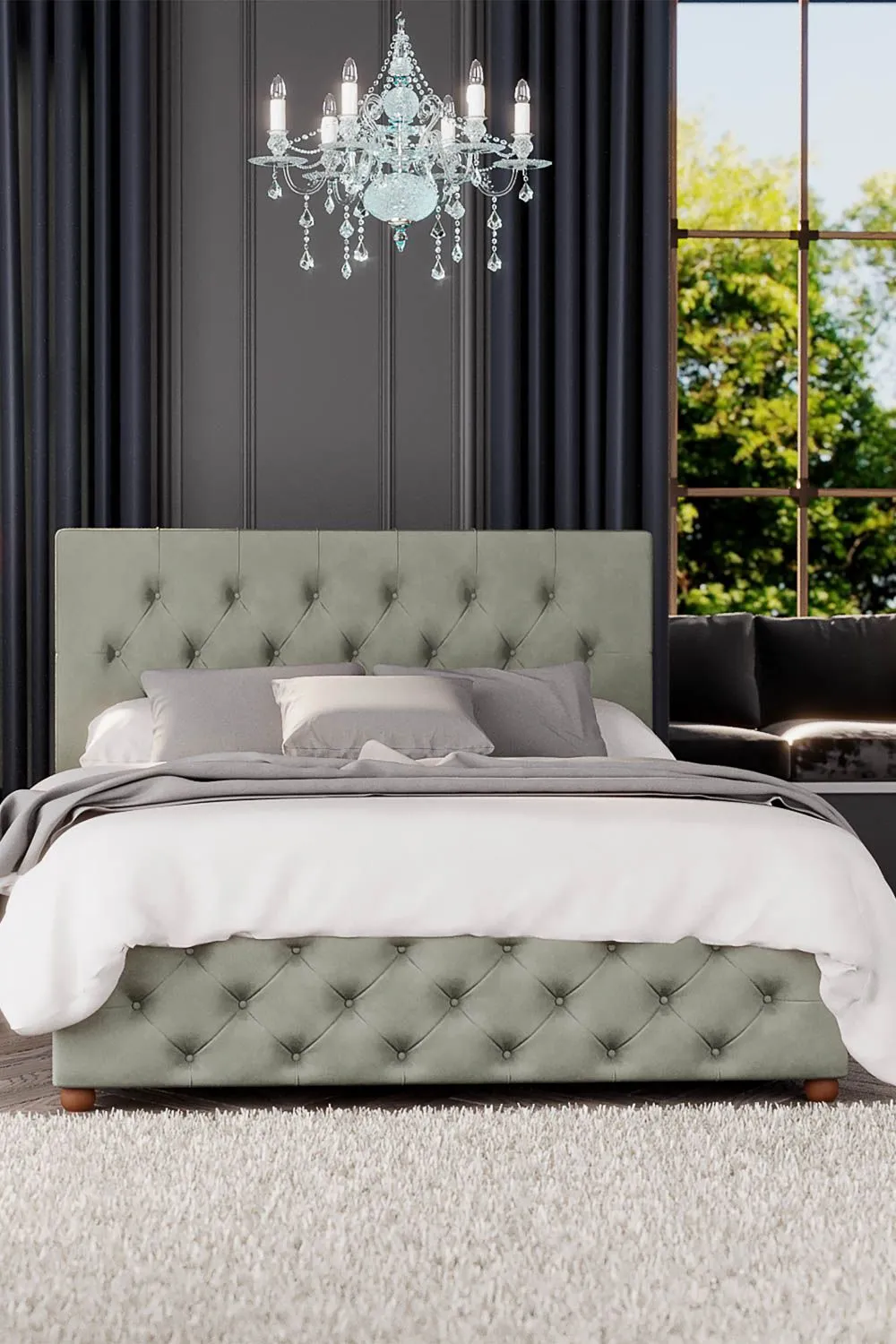 Laurence Llewelyn-Bowen Luna Ottoman Storage Bed in Plush Velvet Fabric, Custom Made in Duck Egg Blue