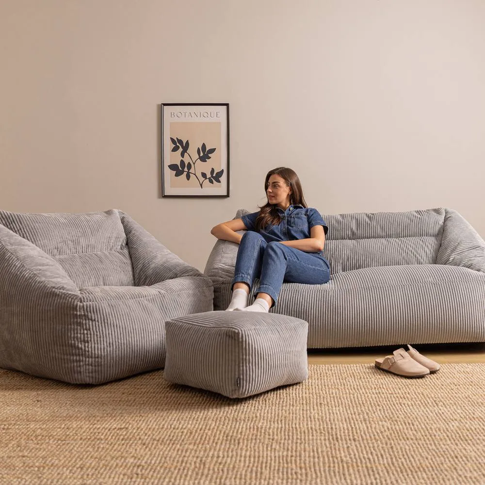 icon Bean Bag Sofa & Footstool Bundle, Jumbo Corduroy in Light Grey