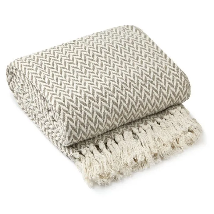 New Edge Blinds NewEdgeBlinds Chevron Collection Recycled Cotton Throw in Taupe (90" x 100")