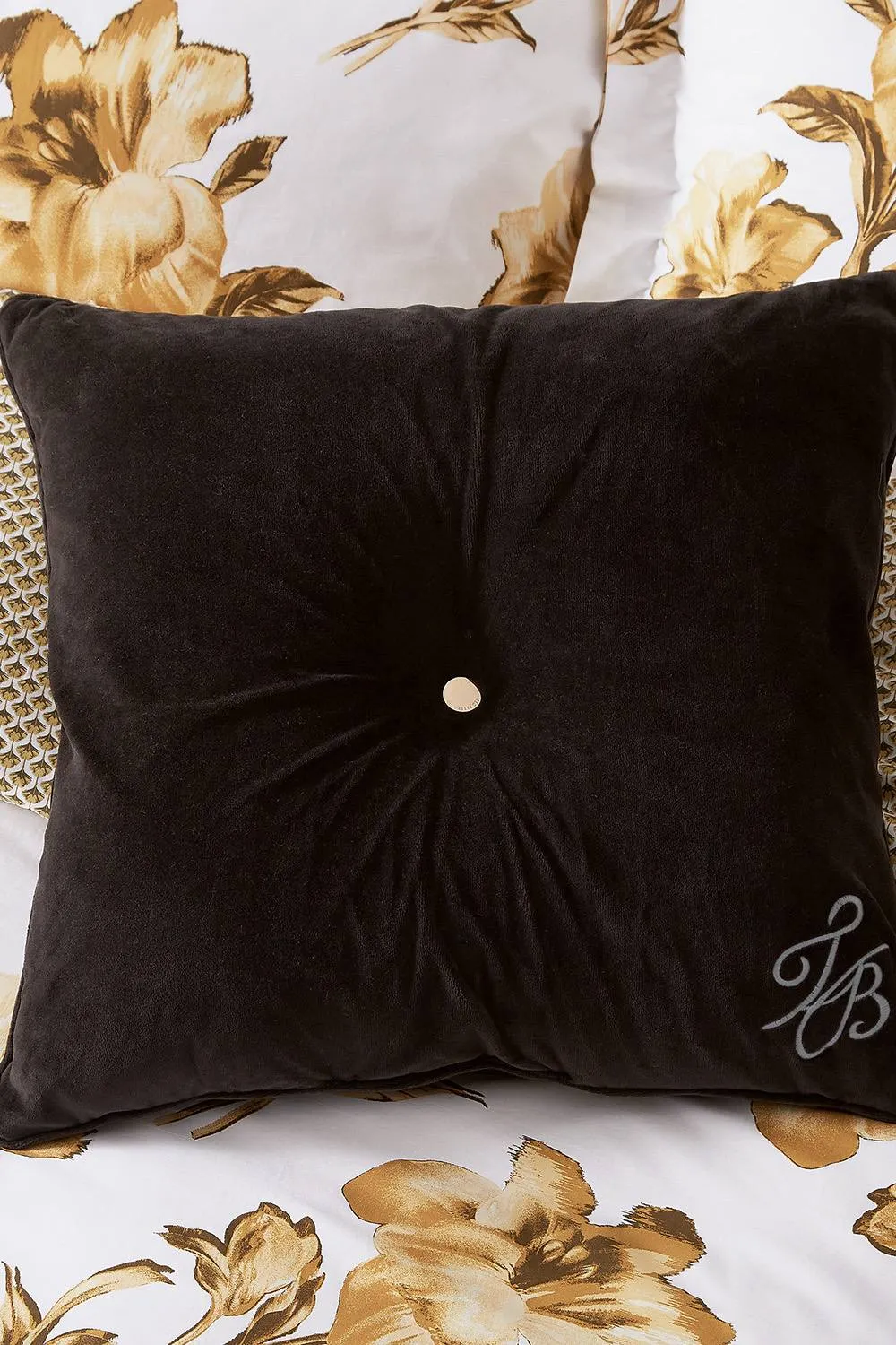 Ted Baker 'TB Branded' Cotton Velvet Button Cushion in Black 2