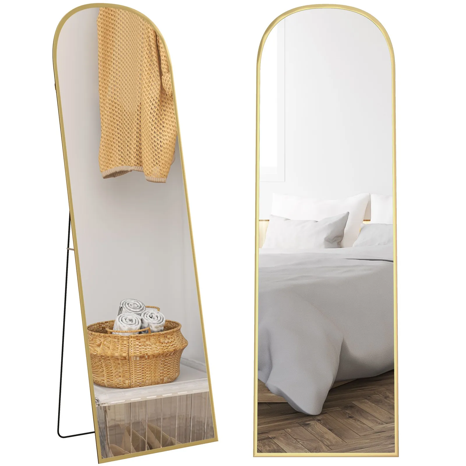 HOMCOM Full Length Mirror with Aluminium Alloy Frame Hanging Leaning Gold 2