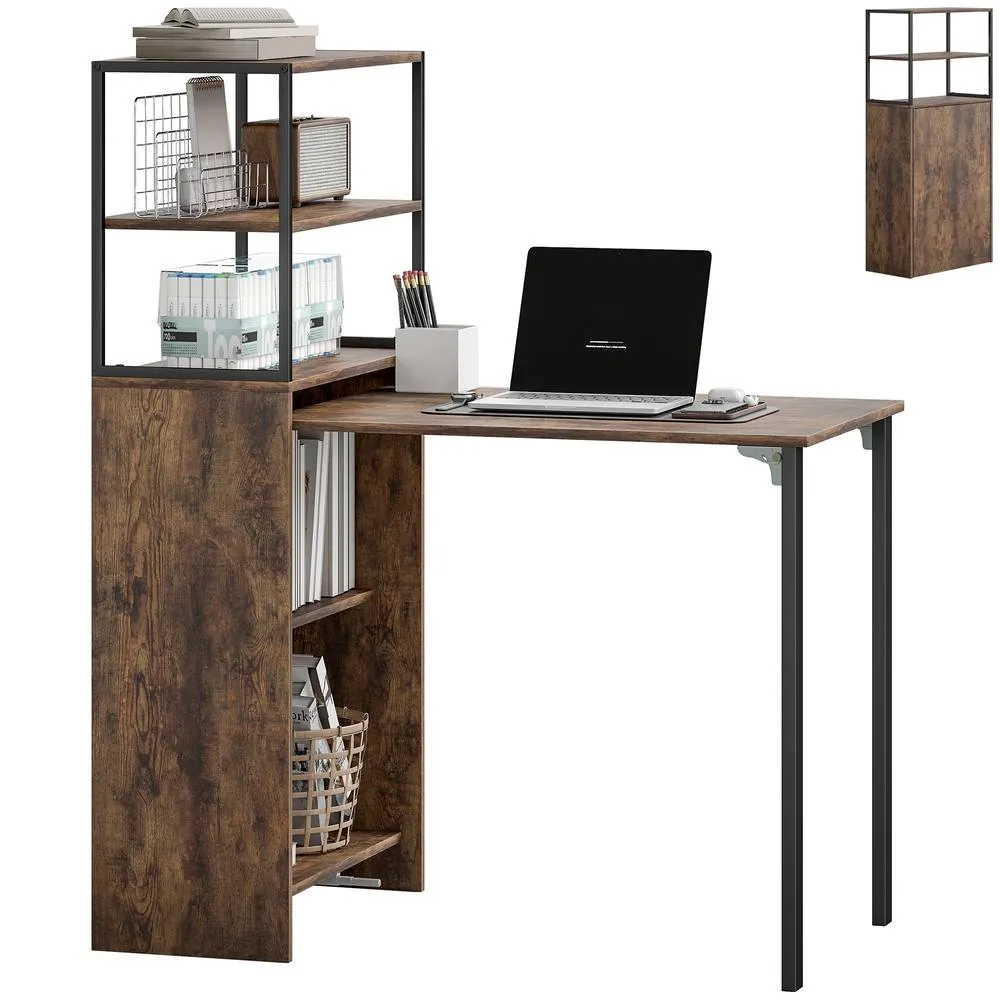 HOMCOM Foldable Computer Desk, Office Desk for Small Spaces, Rustic Brown 2