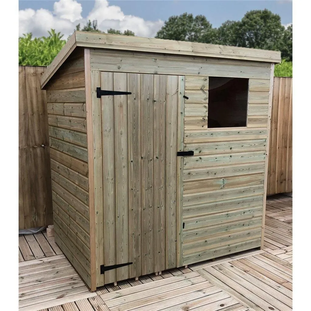 Marlborough 6 x 4 Pressure Treated Pent Garden Shed with Single Door in Natural 5