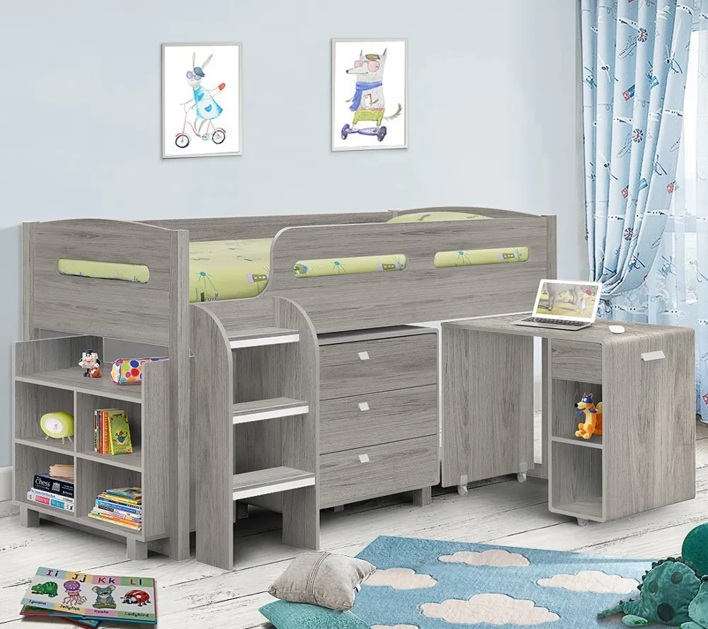 Kimbo - Single - Kids Mid Sleeper Cabin Bed - Grey - Wood - 3ft - Happy Beds 1