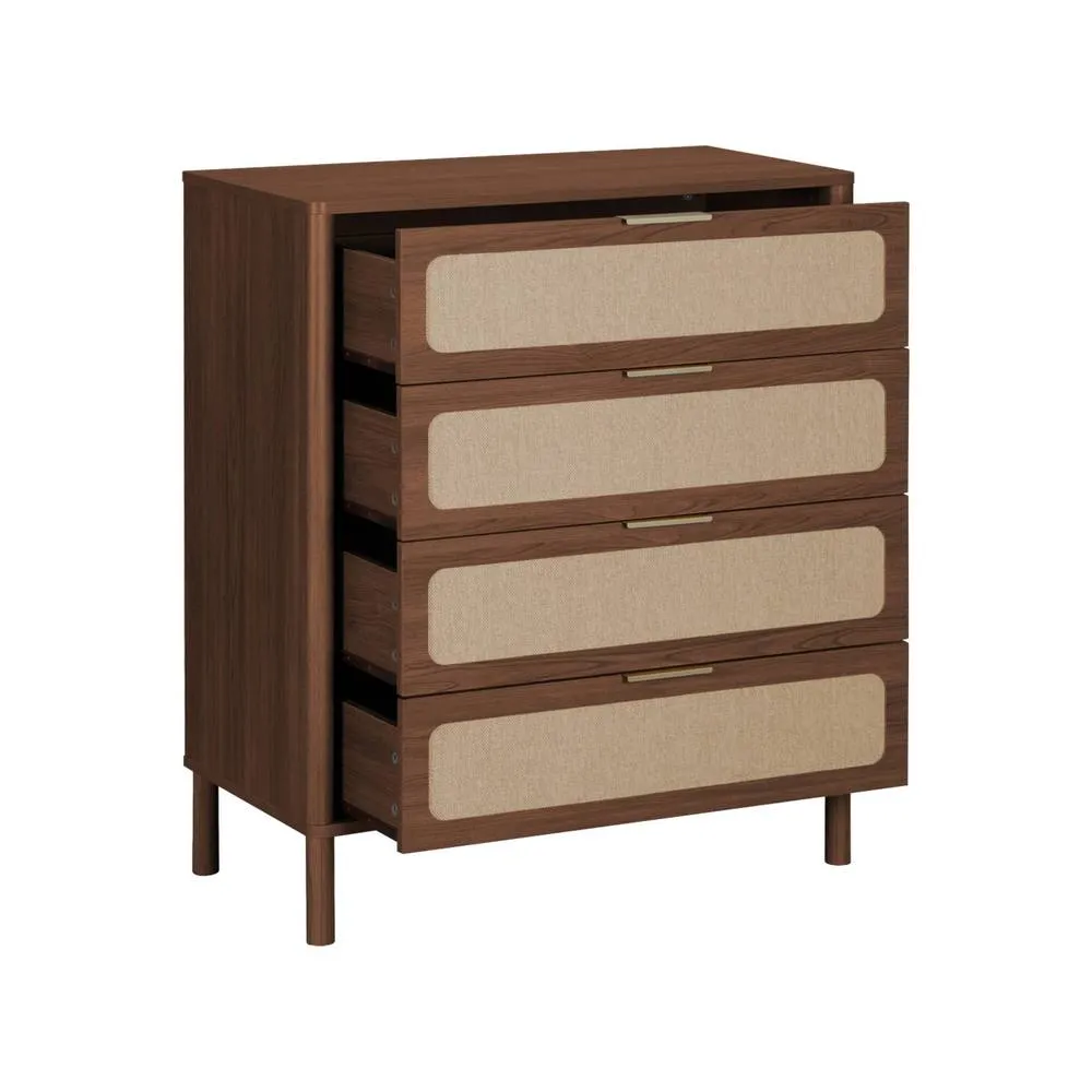 sweeek Vintage chest of drawers with wood decor & cane, 4 drawers in Dark Brown 3