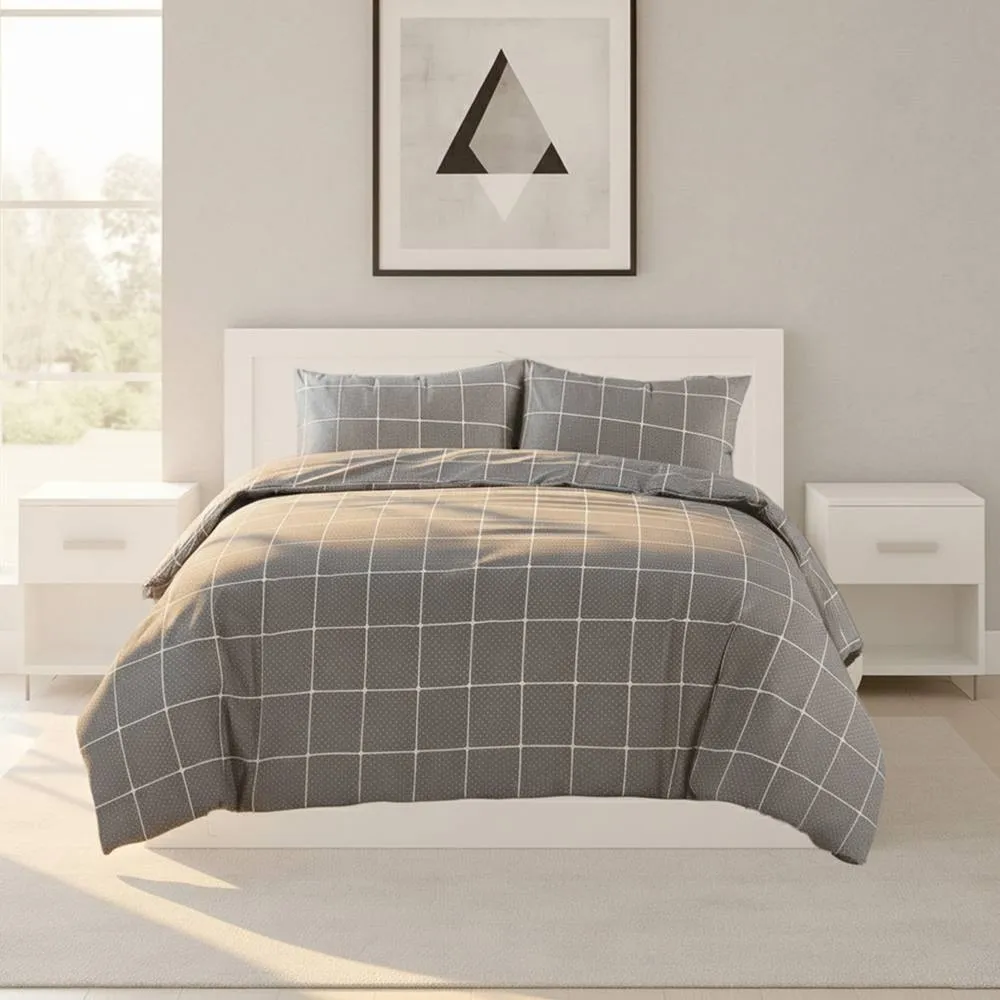 Snug City Box Dot Pattern Duvet Cover Set Soft Easy Care Contemporary Bedding in Grey