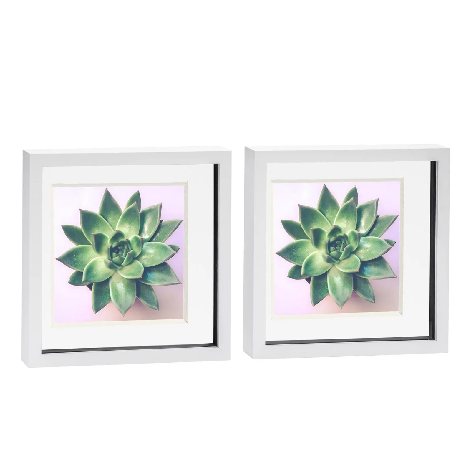Nicola Spring 3D Box Photo Frames - 10 x 10" with 8 x 8" Mount - Black Mount - Pack of 2 in White