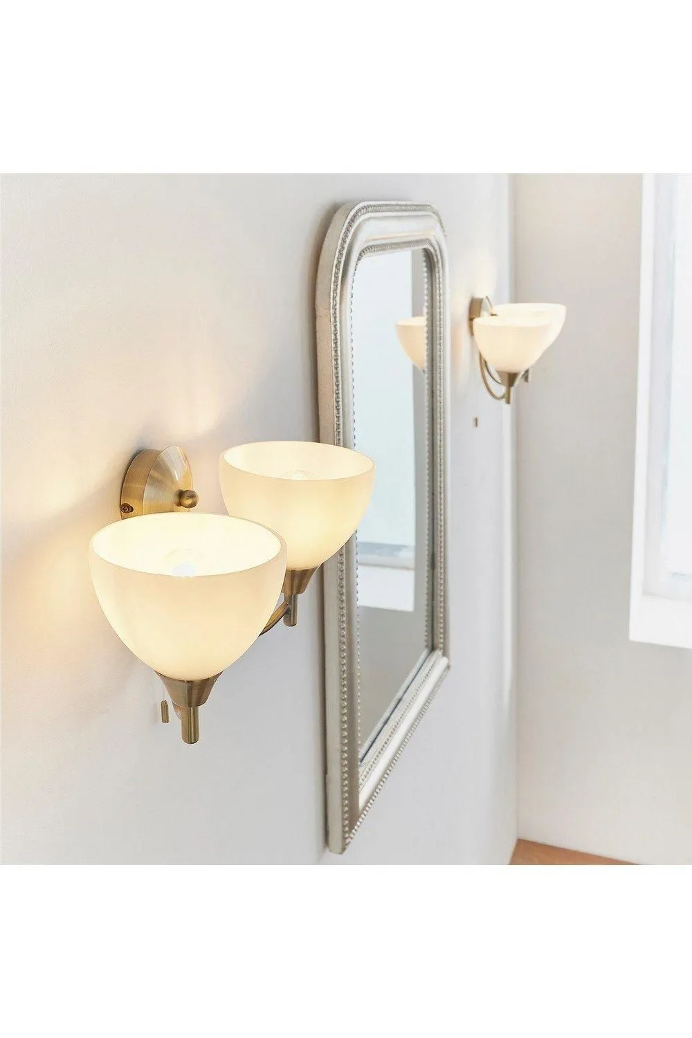 Netlighting Alton 2 Light Indoor Wall Light Antique Brass with Opal Glass E14 in Gold 5