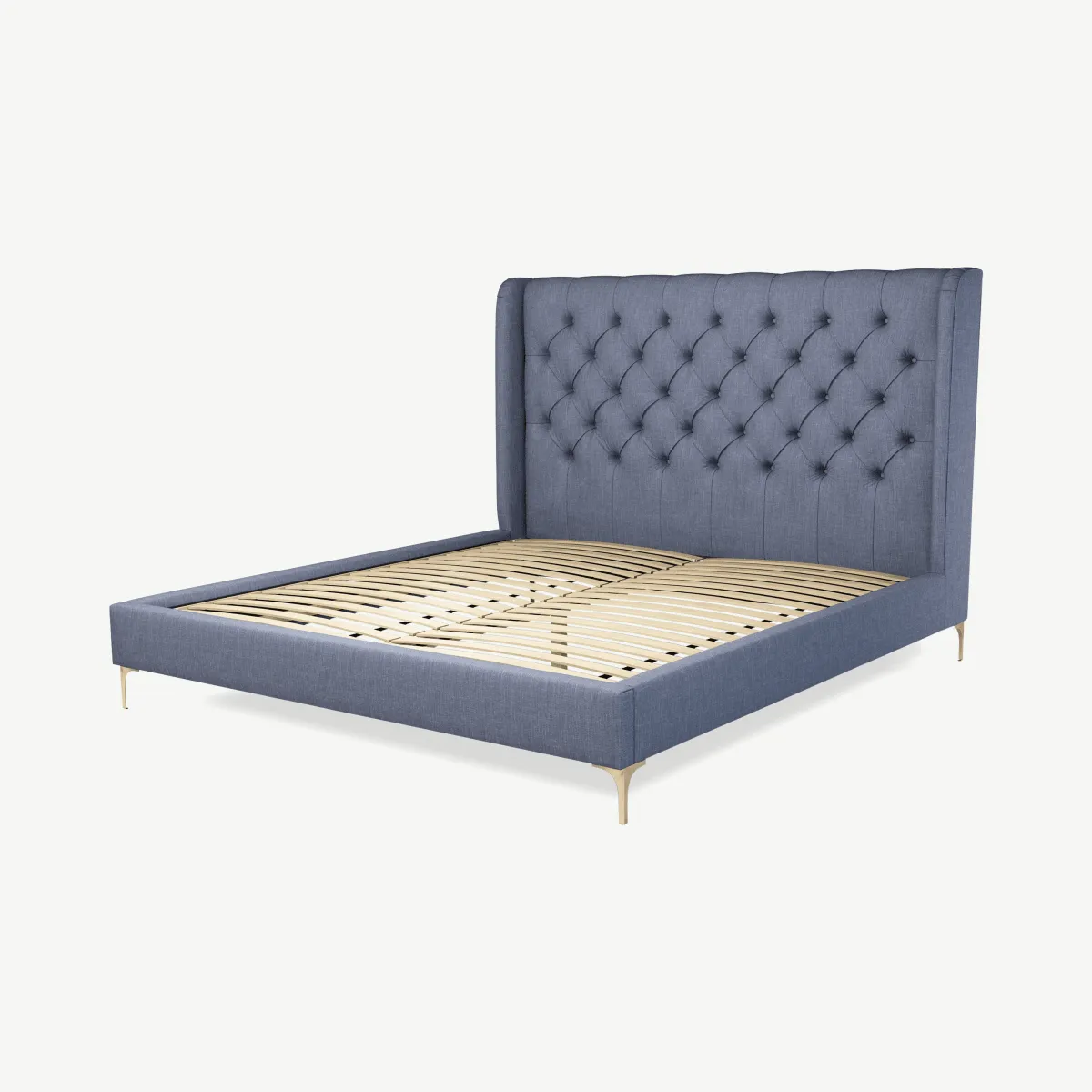 Romare Super King Size Bed, Denim Cotton with Brass Legs