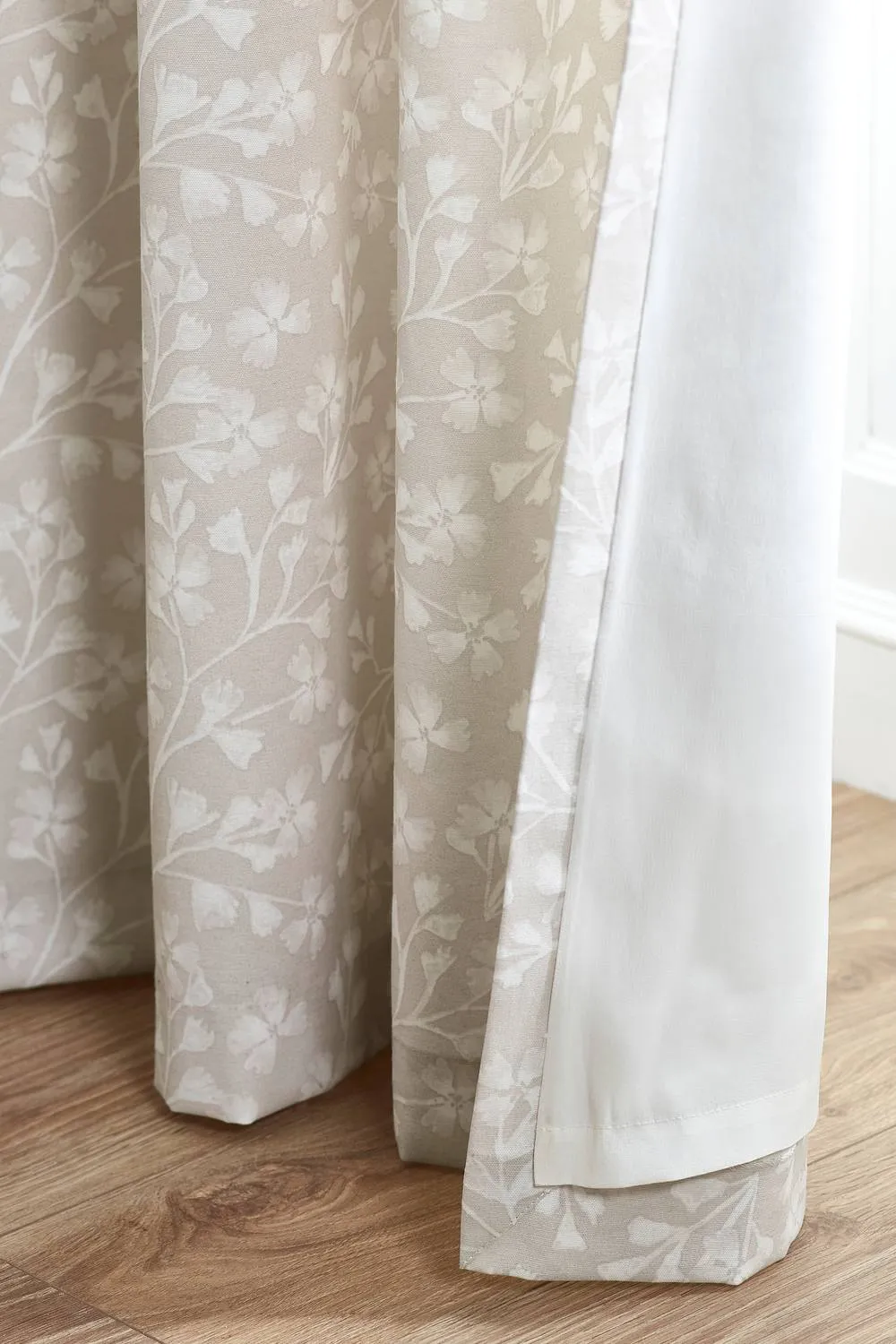 Catherine Lansfield 'Brooke Floral' Lined Pencil Pleat Curtains in Natural 4