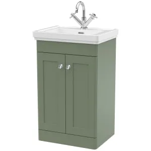 Classique Satin Green Floor Standing 2-Door Vanity & Basin 1 Tap Hole - 865 x 530mm