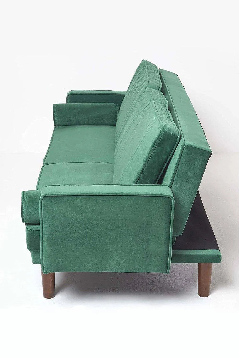 Homescapes Stanley Velvet Click Clack Sofa Bed with Armrests in Dark Green 5