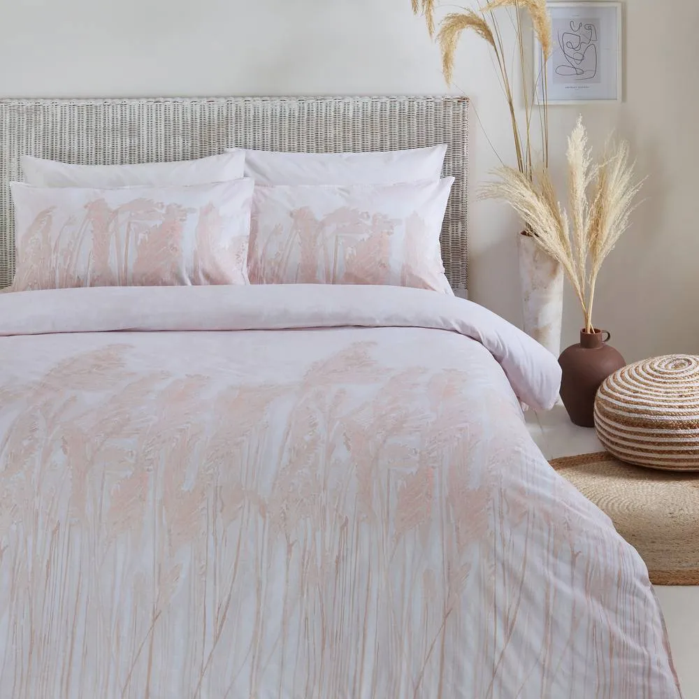 Yard Pampas 100% Washed Cotton Duvet Cover Set in Pale Pink
