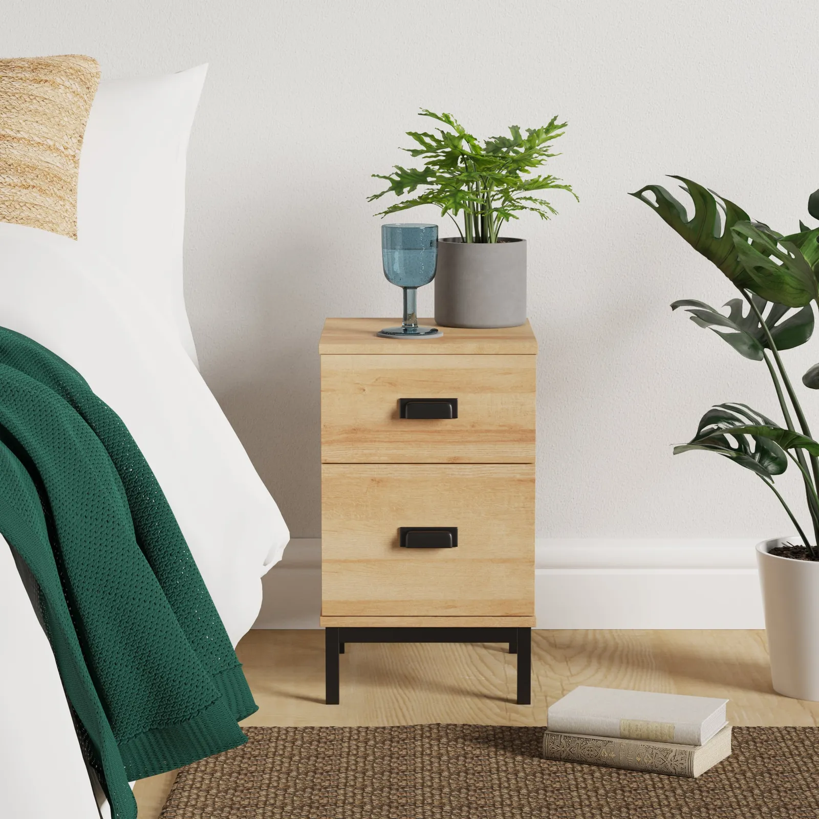 Fulton Slim Oak Effect Bedside Table Light Oak
