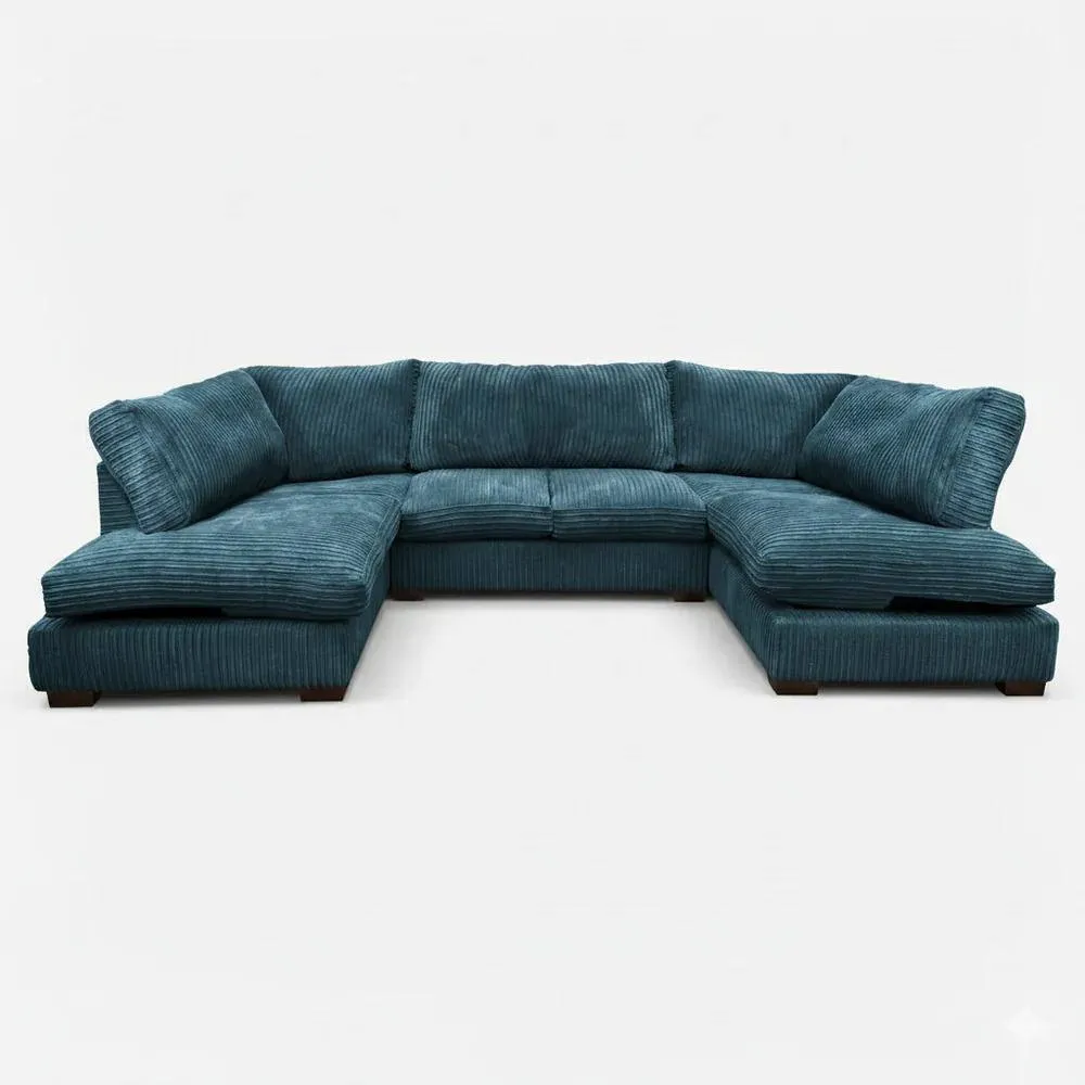 Bliss Furniture Jumbo Cord U Shaped Full Back Sofa in Blue