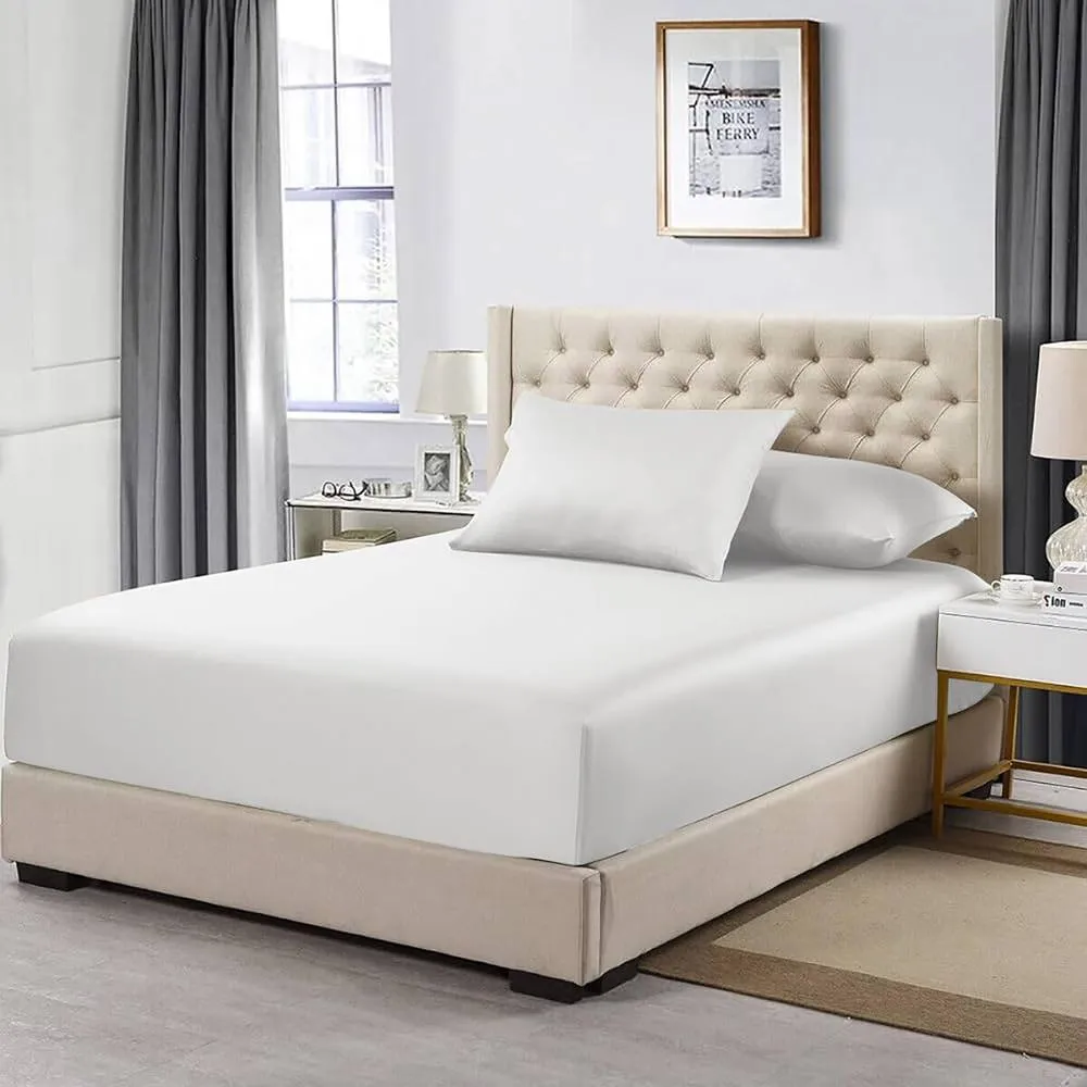 Homes-Linen 100% Egyptian Cotton 200TC Fitted Sheet 30cm Deep Pocket in White