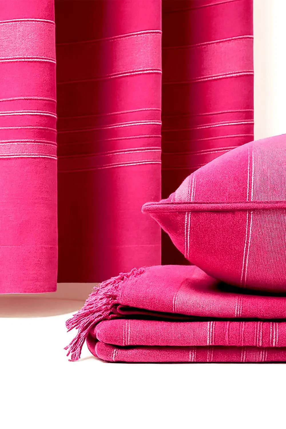 Homescapes Cotton Morocco Striped Curtain Pair in Pink 4