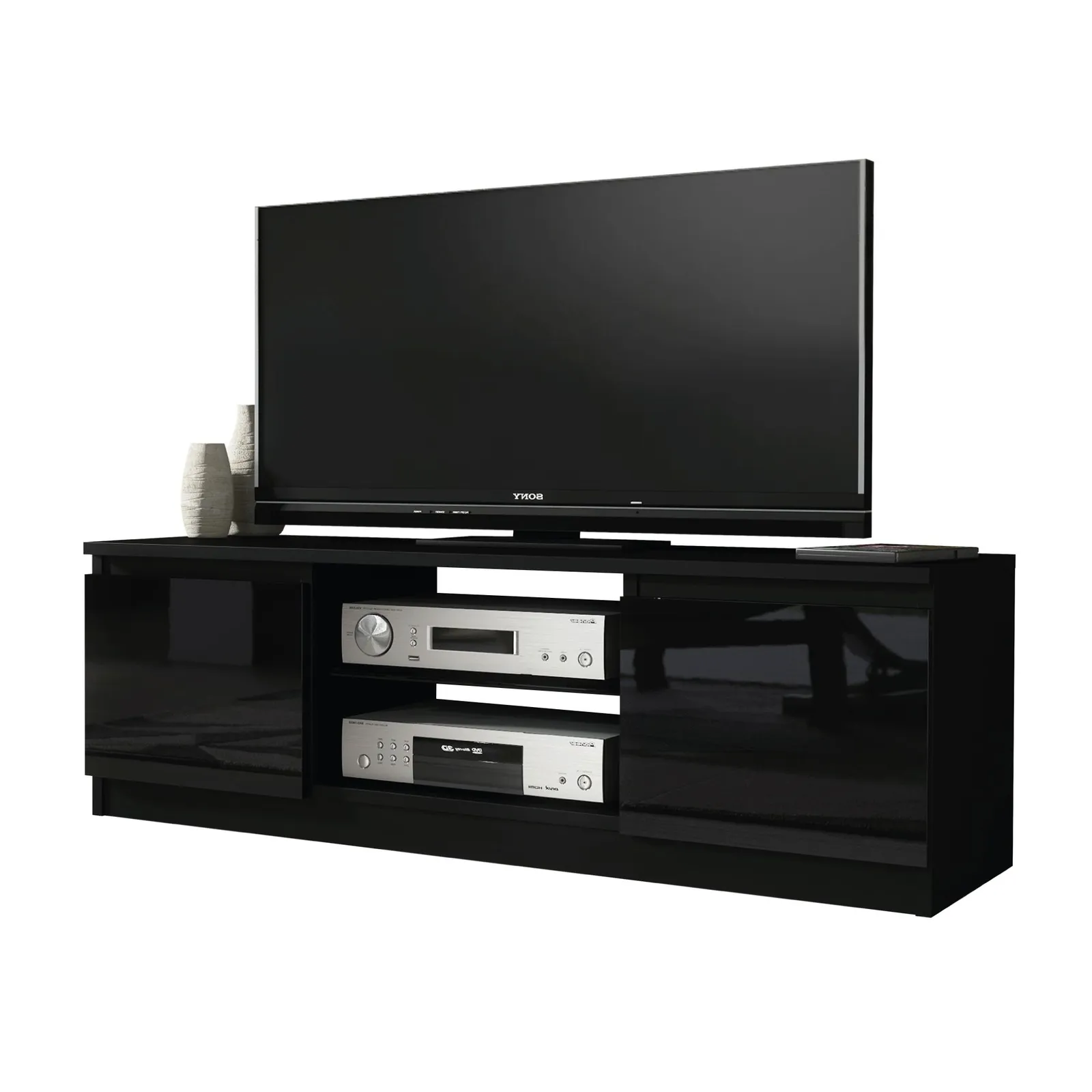 Creative Furniture TV Unit 120cm Modern - Black with High Gloss Doors 5