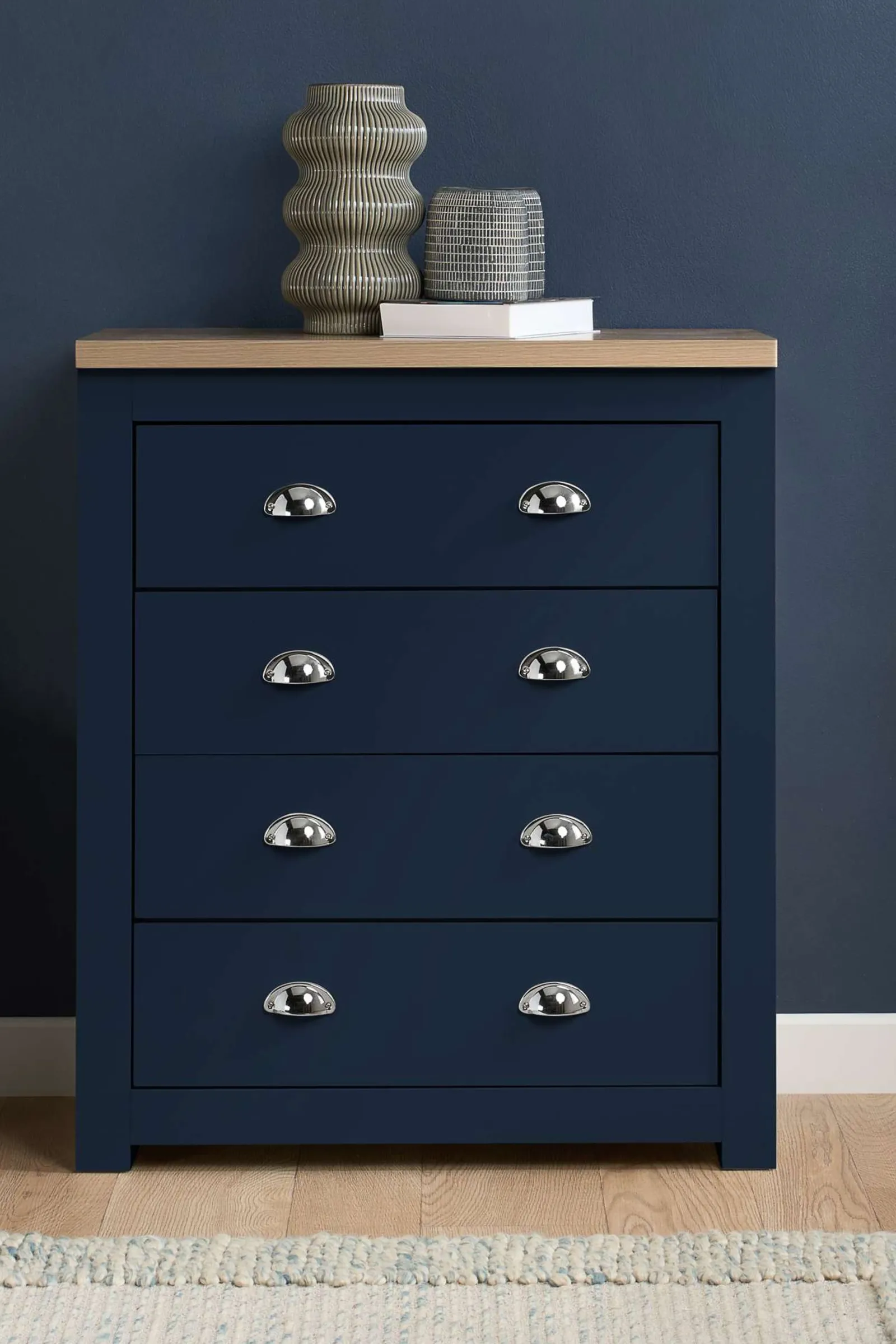 Birlea Highgate 4 Drawer Chest Grey & Oak in Blue