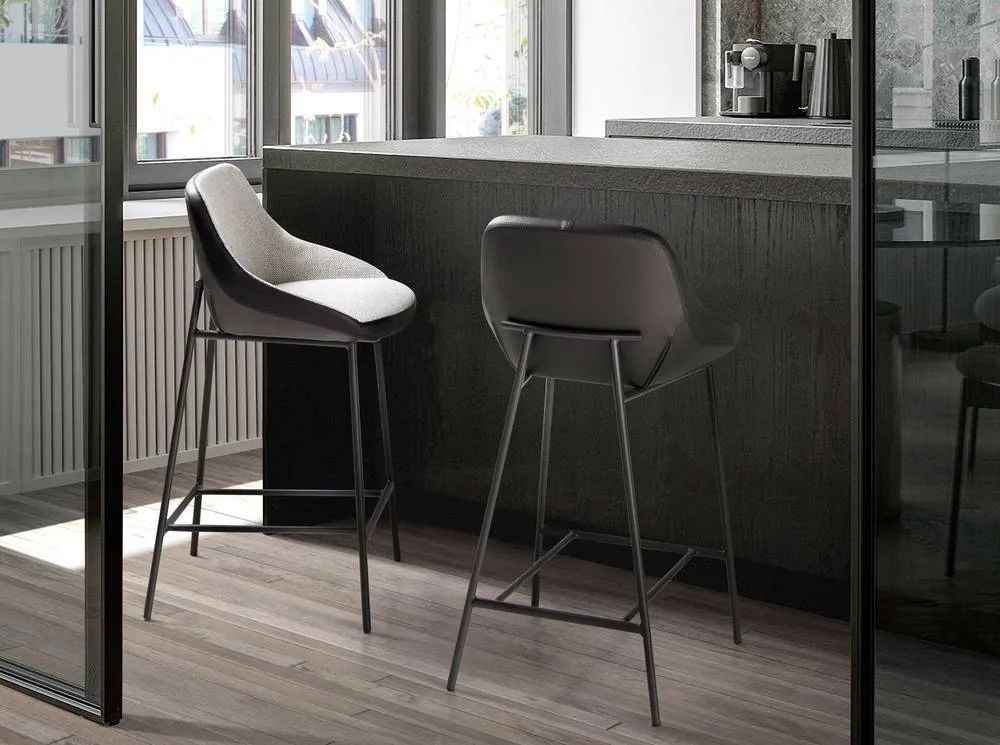 Angel Cerda Grey Fabric Seat & Black Leatherette Back Stool 3