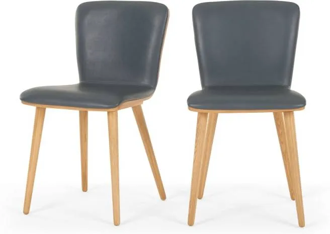 Set of 2 Geoffrey Dining chairs, Oak and PU Leather Look