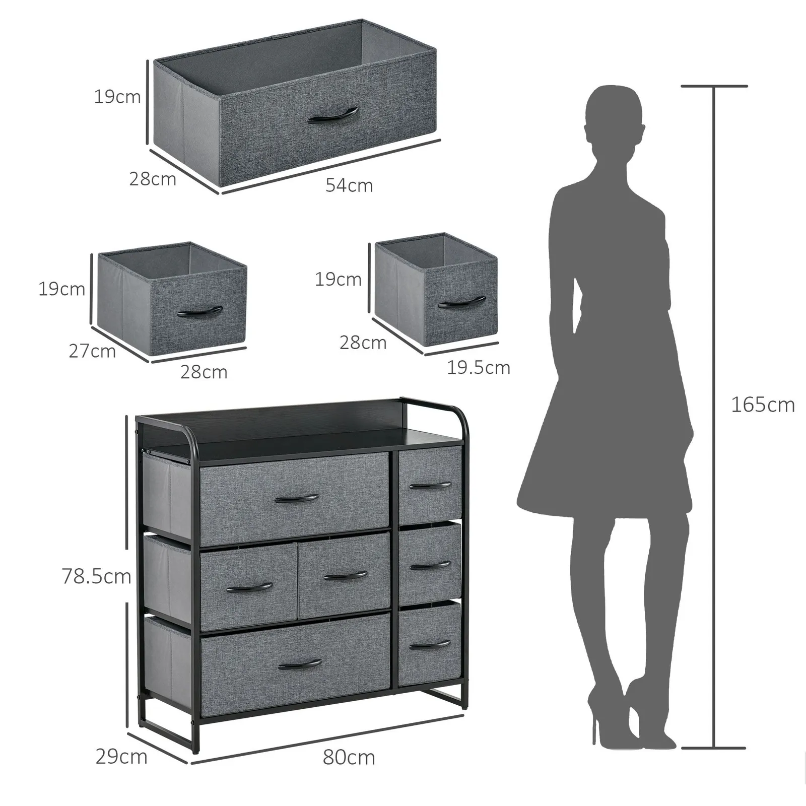 HOMCOM 3-Tier Fabric Bedroom Dresser with Foldable Drawers, Grey 3