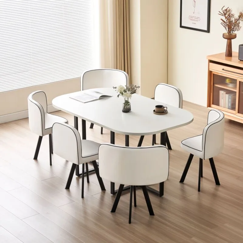 Comfy Living Ltd White 150cm Square Dining Table Set with 6 White Chairs