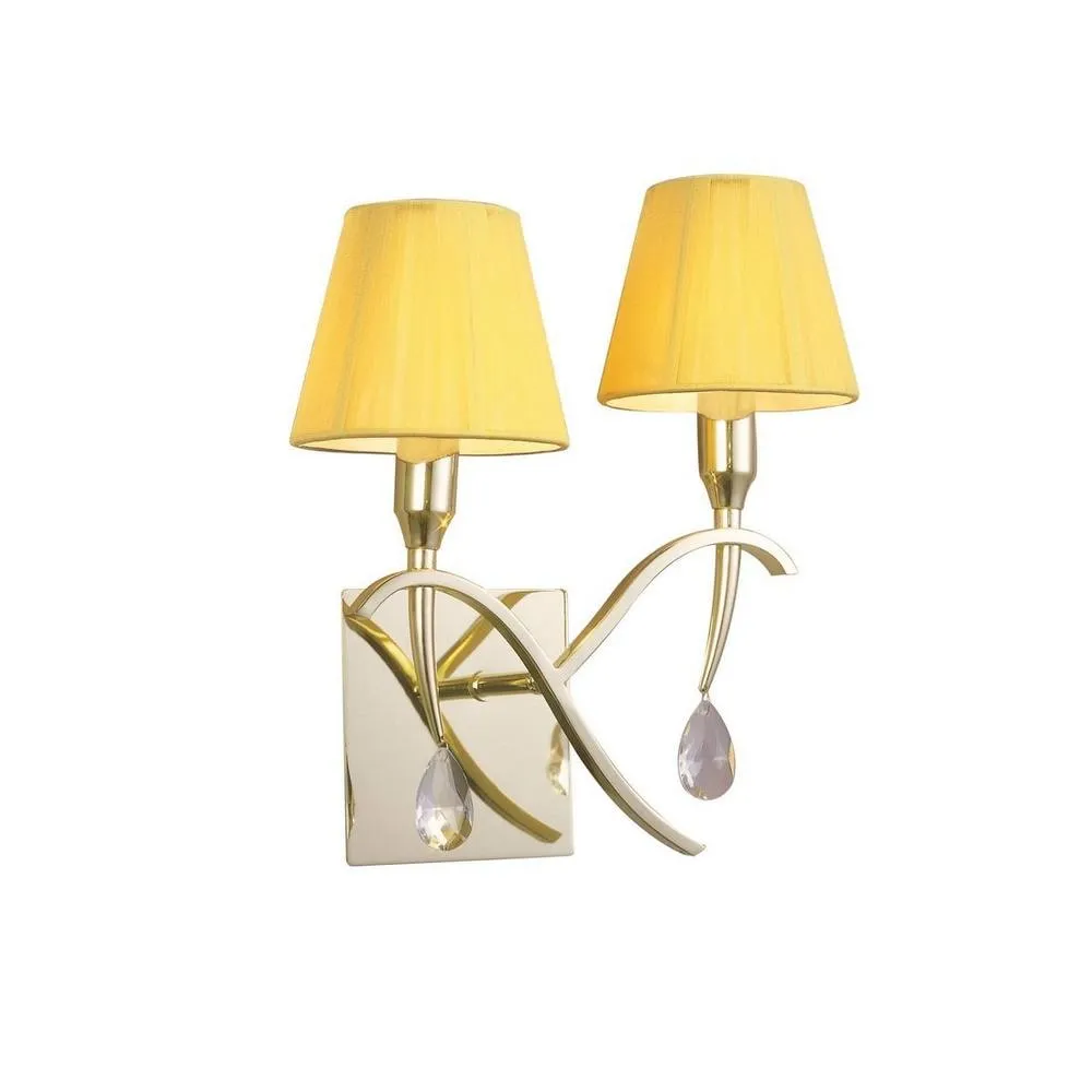 Netlighting Siena Wall Lamp Brass 2 Light E14 Amber Cream Shades Crystal in Yellow
