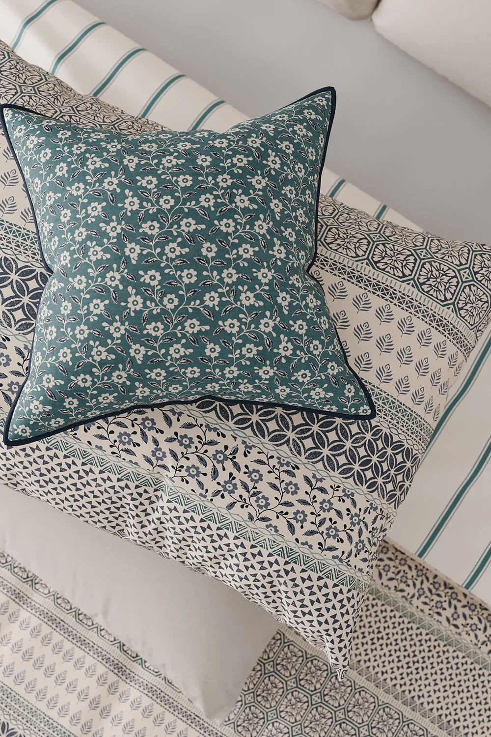 Helena Springfield 'Folk Ditsy' Cotton Cushion in Teal 2