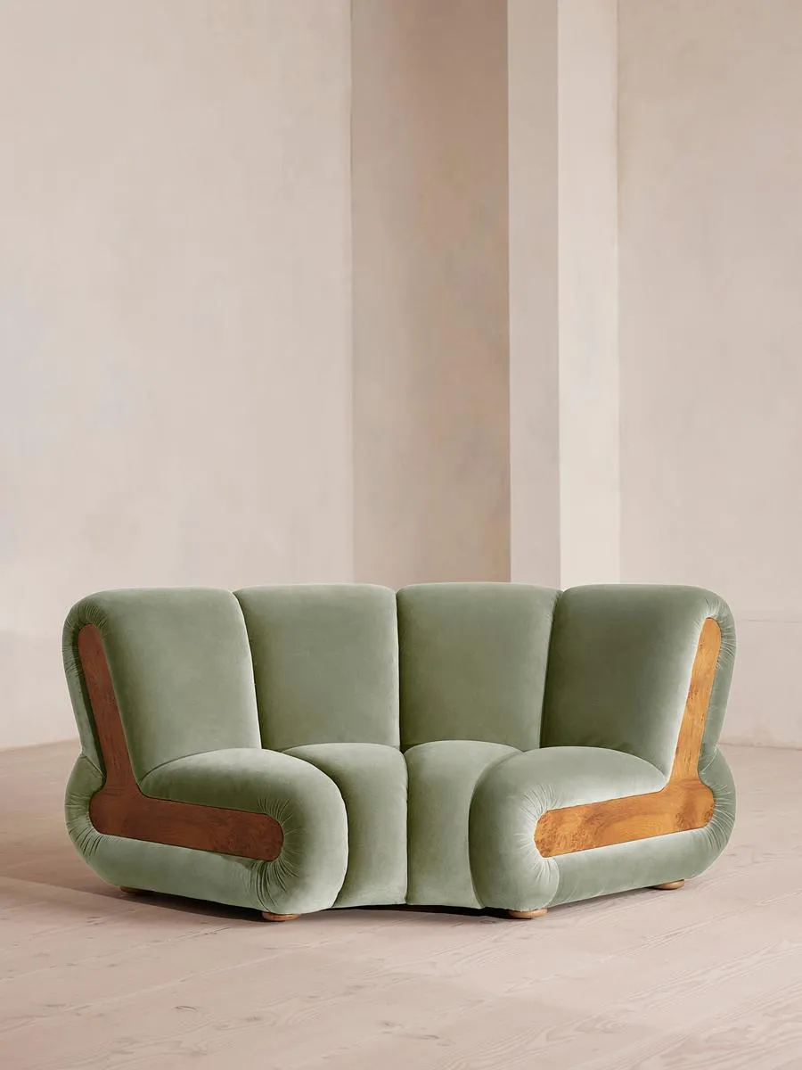 Noelle Modular Curved Armchair, Velvet, Seafoam