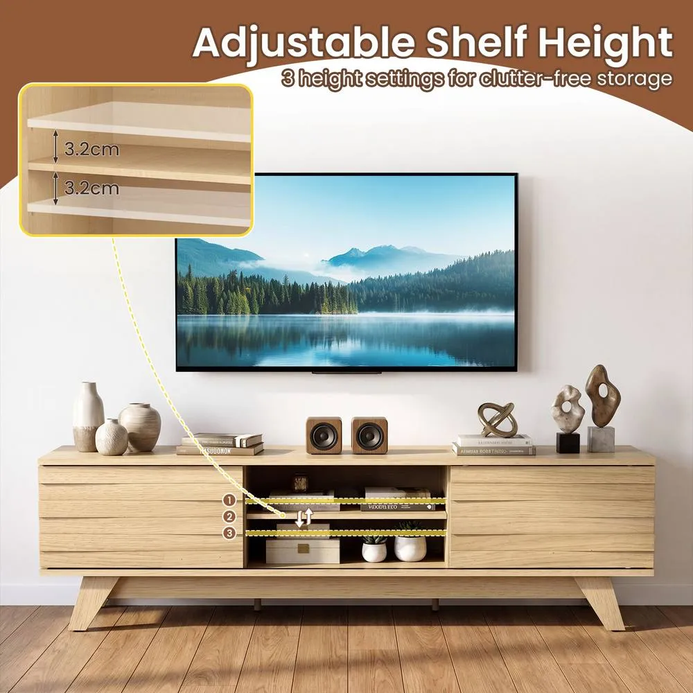 Costway TV Stand for TVs up to 55" with 2 Sliding Doors in Khaki 5
