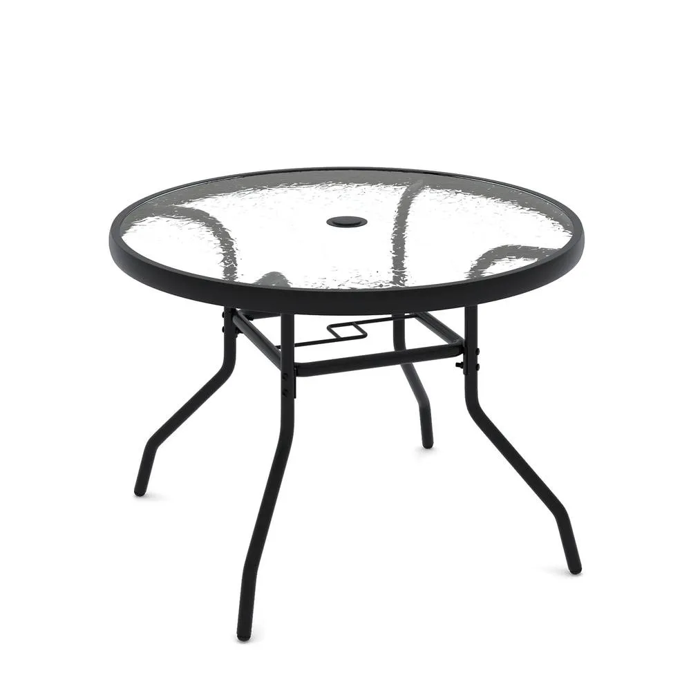 Costway Patio Side Table w/ Umbrella Hole Outdoor Round Bistro Table in Black 6