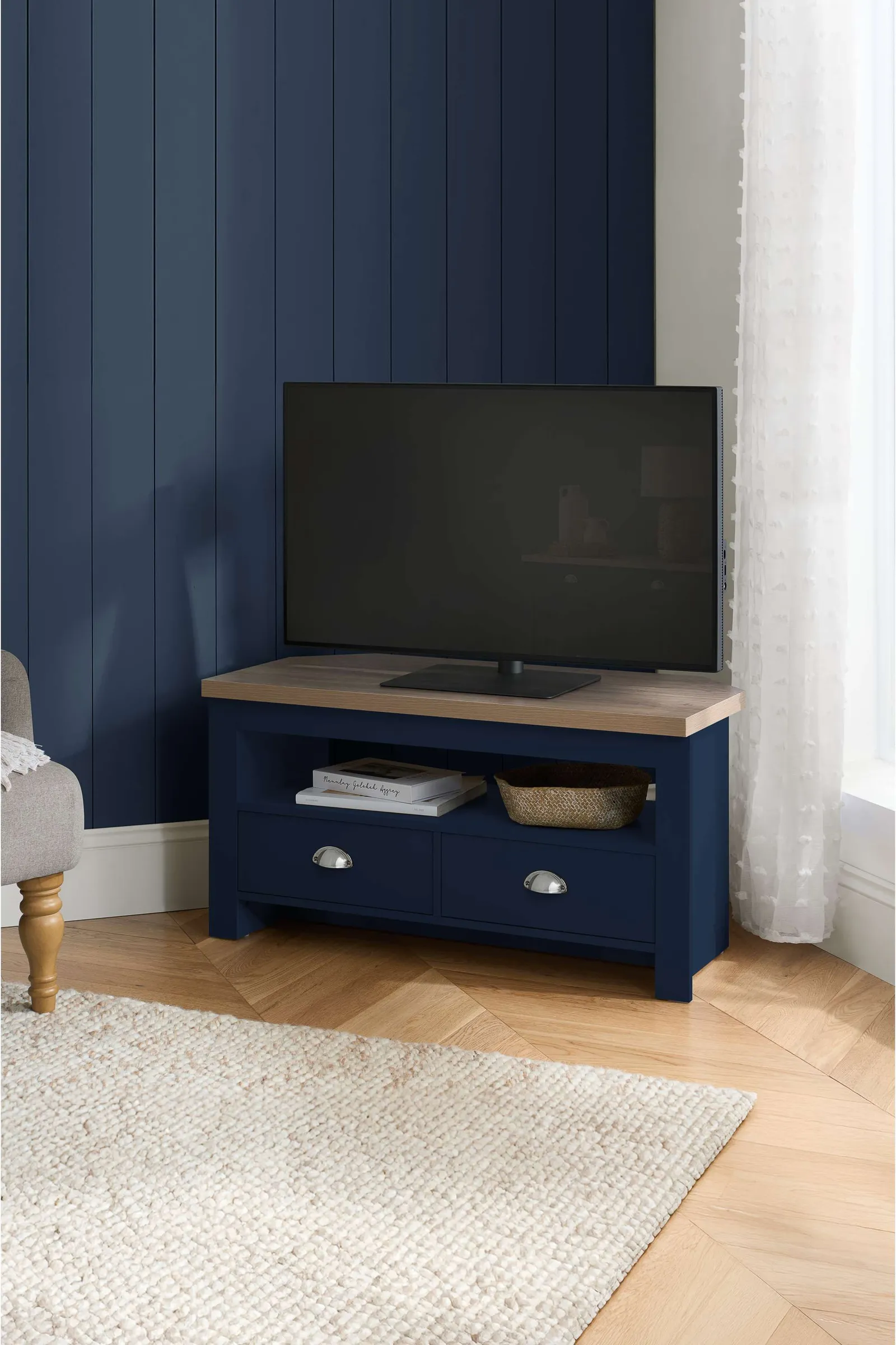 Birlea Corner TV Unit Cream Highgate Entertainment & Oak Farmhouse Shabby Chic in Blue 1