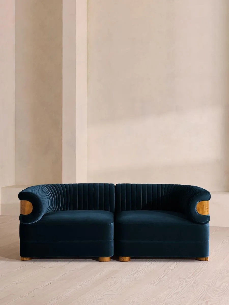 Caleb Modular Three Seater Sofa, Velvet, Royal Blue, Dark Burl