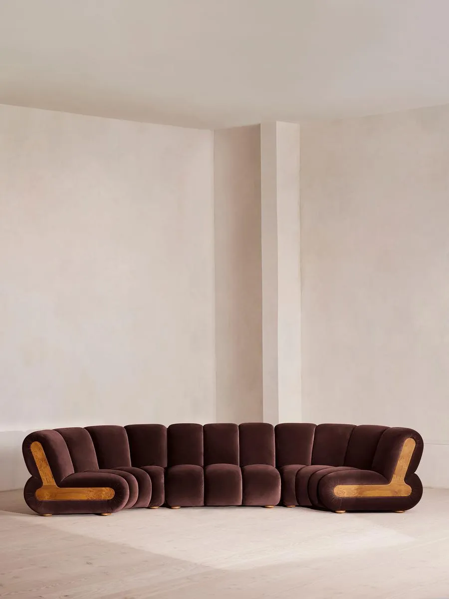 Noelle Modular Curved Sofa, Six Seater, Velvet, Aubergine