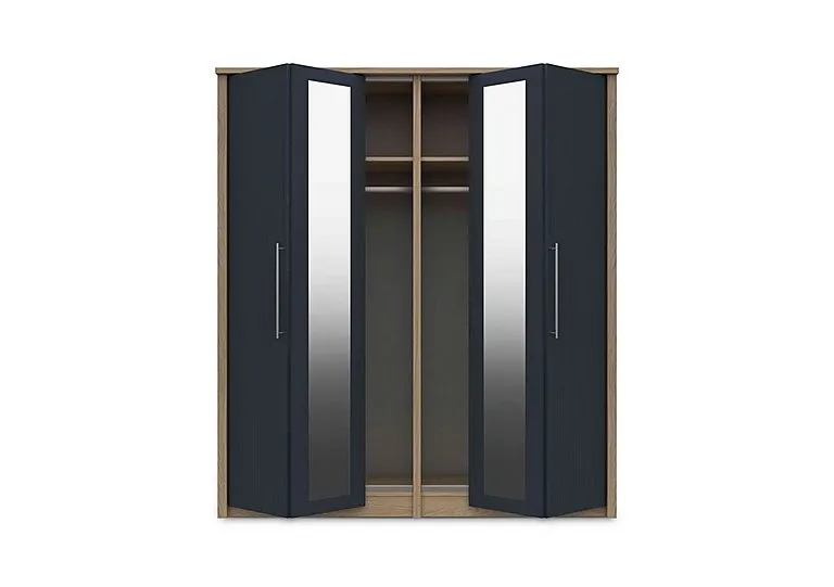 Chelsea 4 Door Bifold Wardrobe with 2 Mirror Doors and Silver Handles - Royal Blue