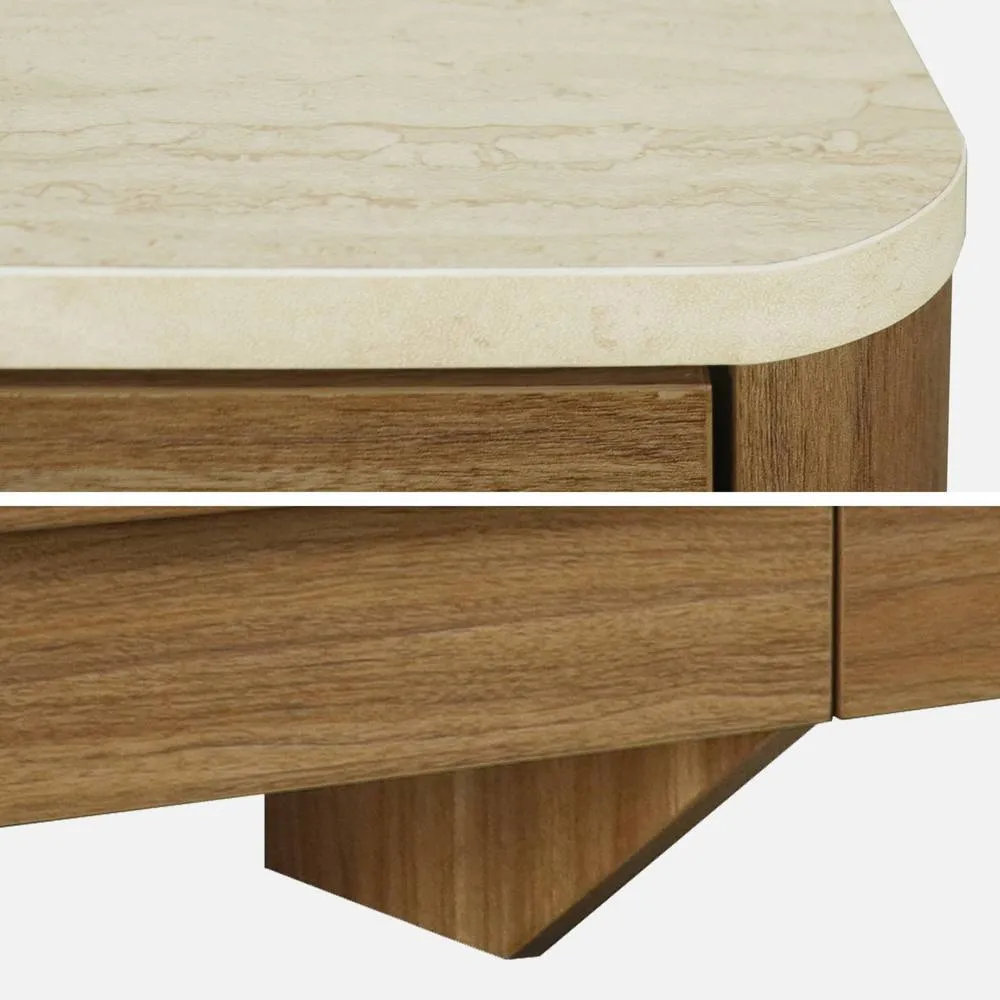 sweeek Chest of 6 drawers with travertine effect top & wood decor in Dark Brown 6